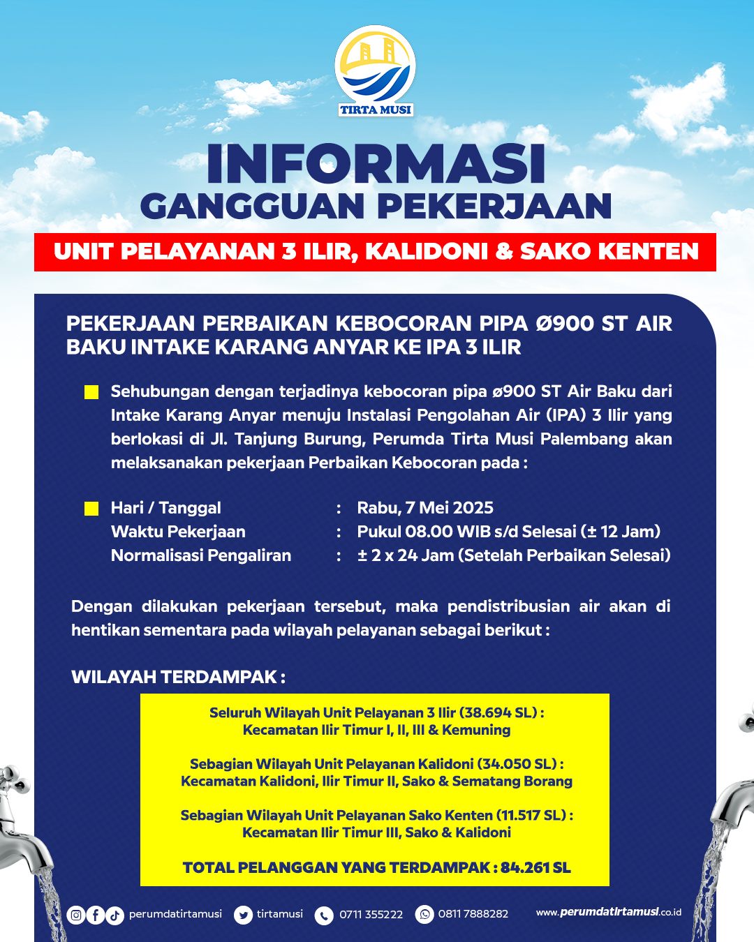 Pekerjaan Perbaikan kebocoran Pipa Ø900 ST Air Baku Intake Karang Anyar ke IPA 3 Ilir